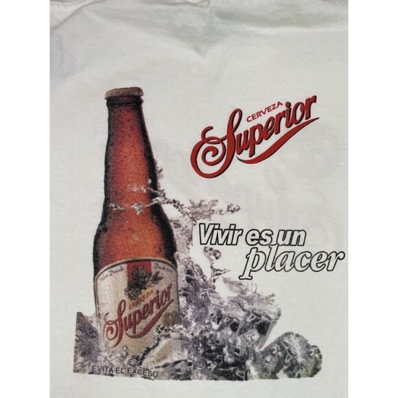 VINTAGE Superior Cerveza Beer Promo T-shirt Men Large White Chetumal - Picture 2 of 6